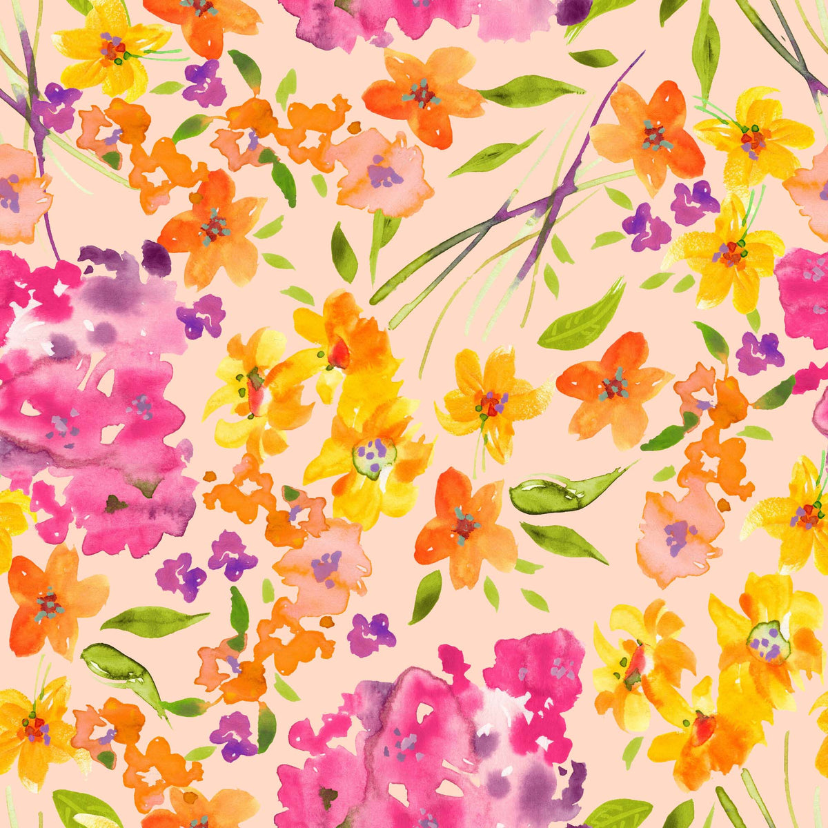 Vibrant Watercolor Aesthetic Floral Pattern  - CC - 1240