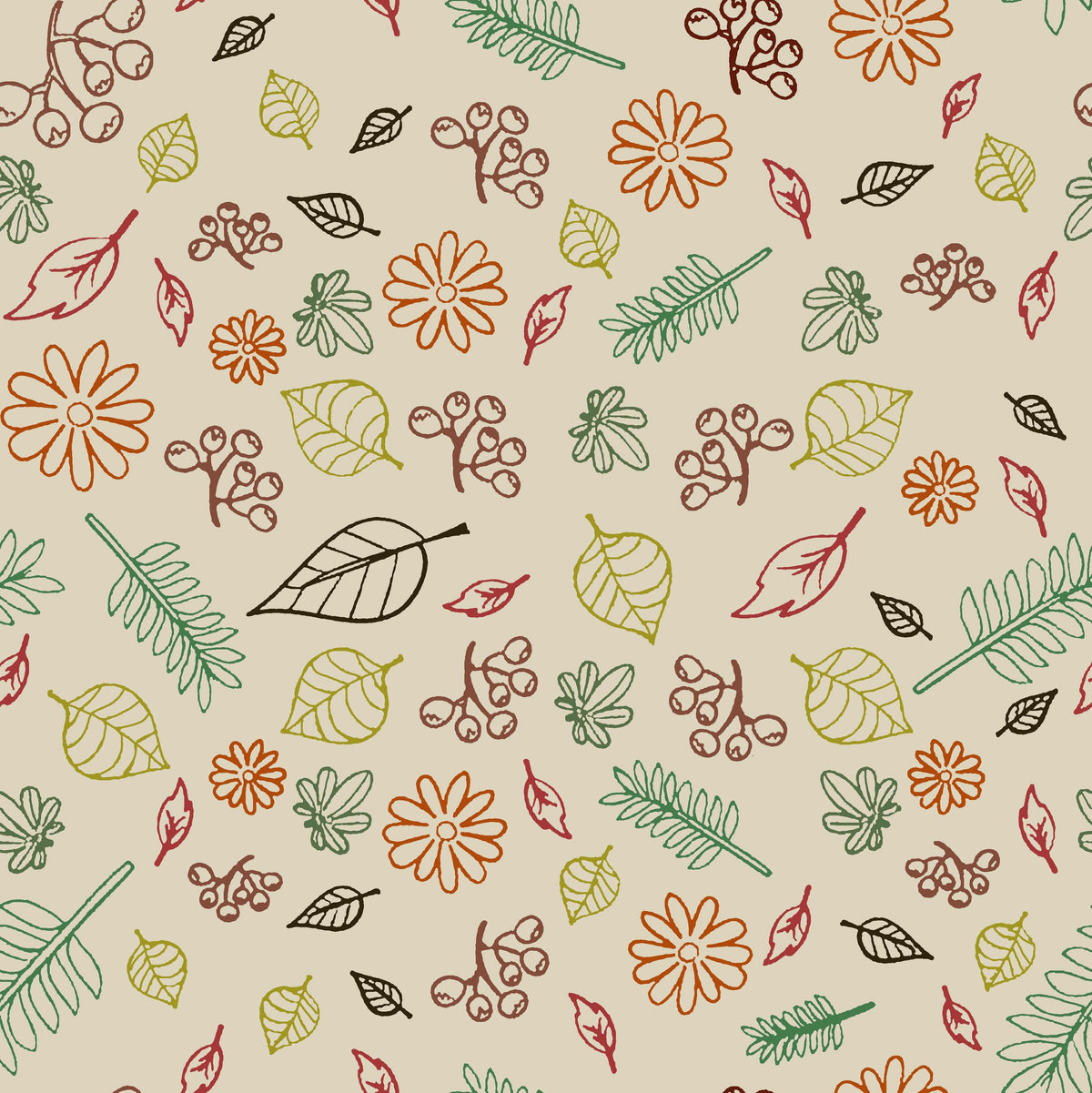 Autumn Leaves and Berries Doodle Pattern - CC - 9771
