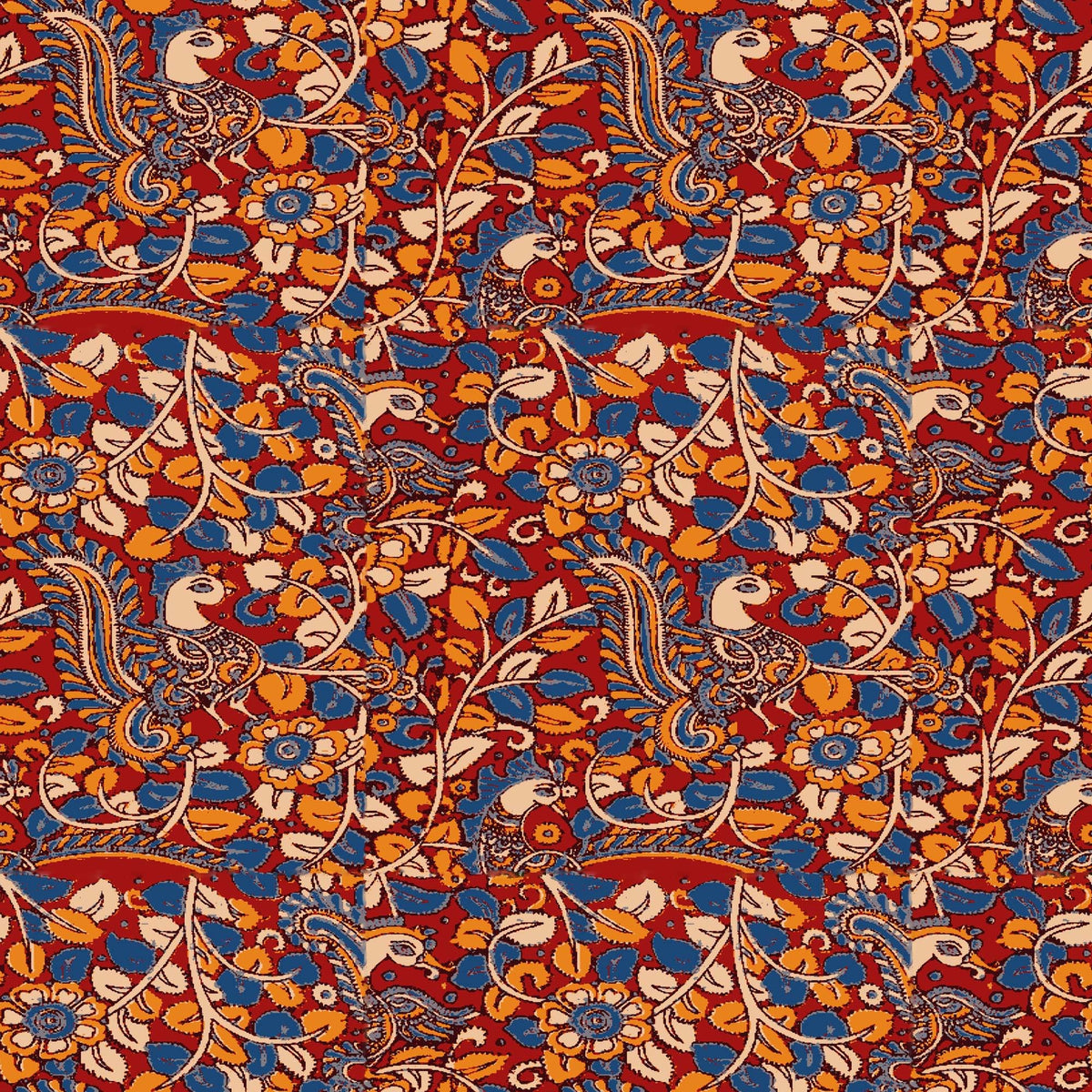 Stylized Blue Bird Floral Pattern - CC - 9777