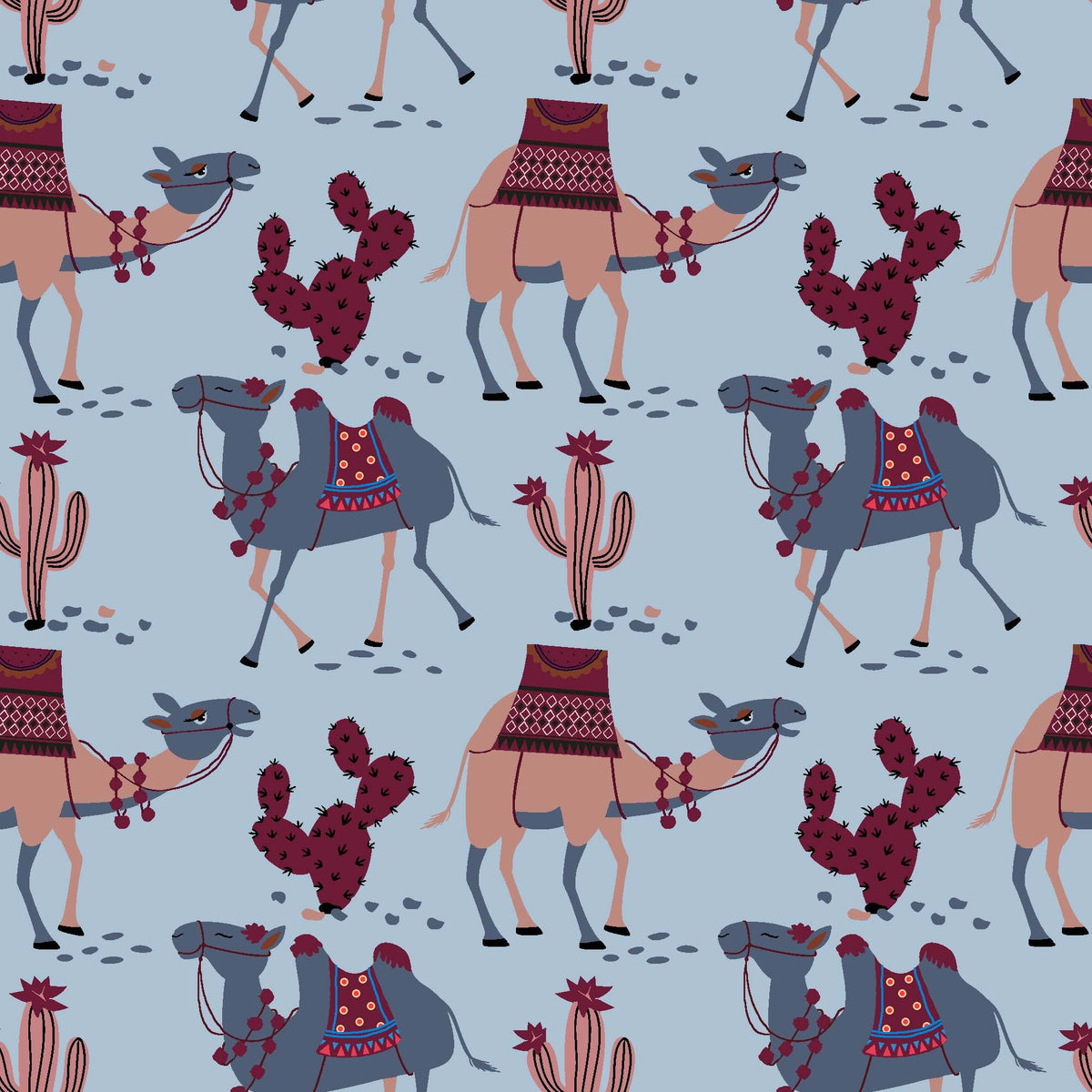 Stylized Desert Camel and Cactus Pattern - CC - 9794 - 2