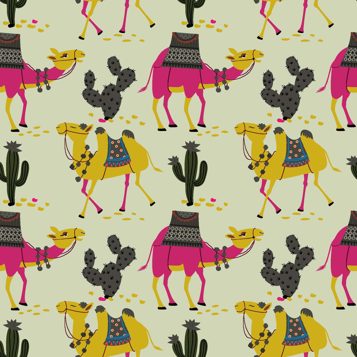 Stylized Desert Camel and Cactus Pattern - CC - 9794