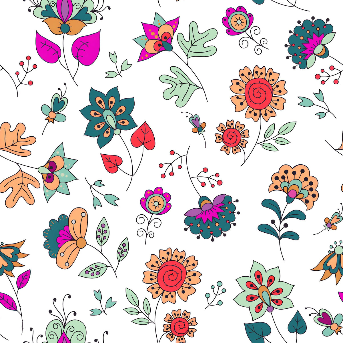 Whimsical Hand-Drawn Floral Pattern - CC - 9901