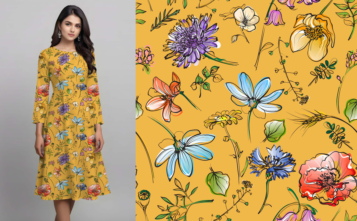 Vibrant Wildflower Sketch Pattern - CC - 9989