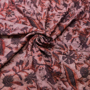Pashmina Silk Feel Fabric with Handblocked Prints | Natural Fruit-Dyed Handblock Fabric for Sewing, Crafts & DIY - Red Flowers - Image 1