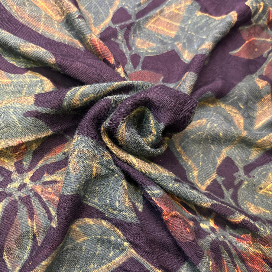 Pashmina Silk Feel Fabric with Handblocked Prints | Natural Fruit-Dyed Handblock Fabric for Sewing, Crafts & DIY - Autumn Leaves - Image 1