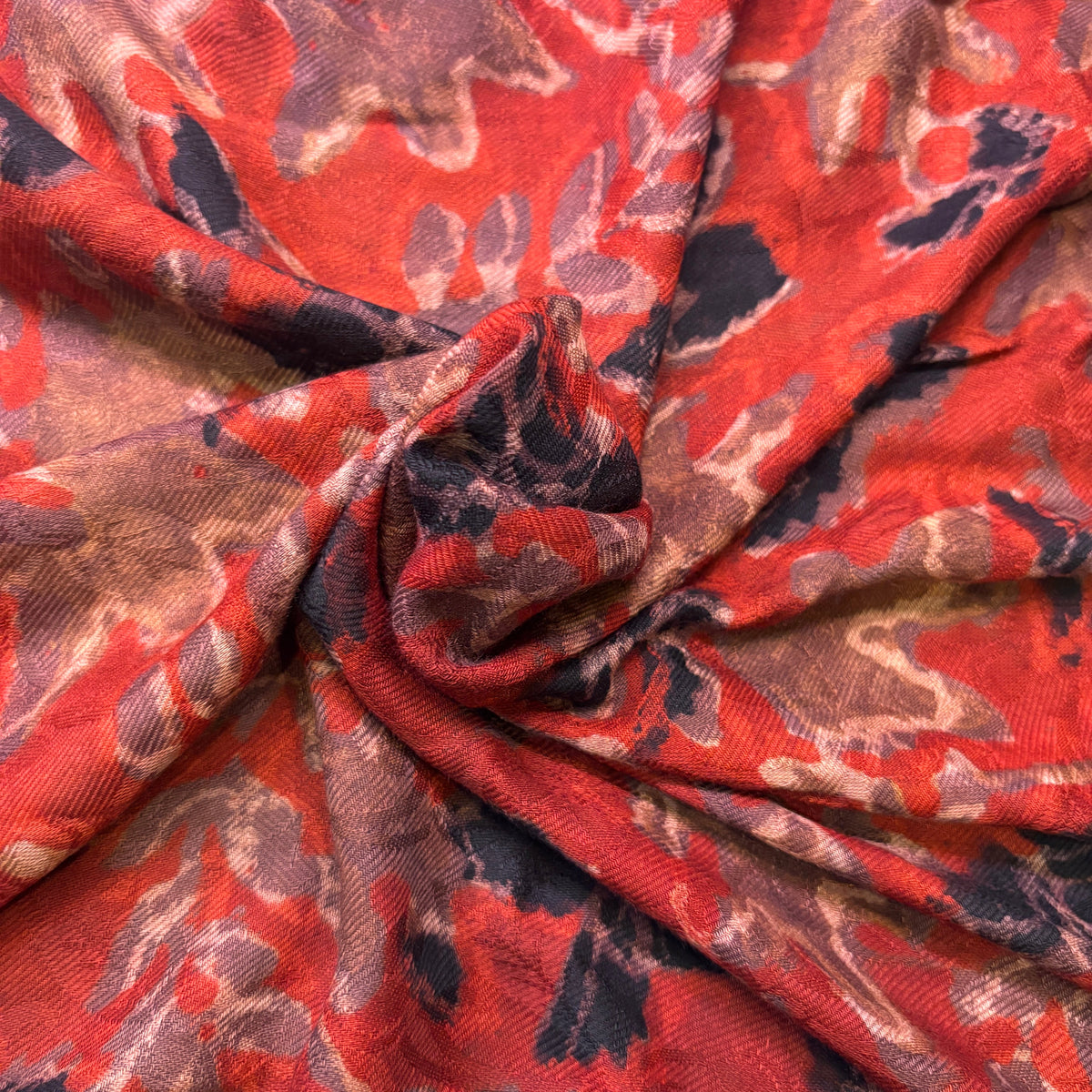Pashmina Silk Feel Fabric with Handblocked Prints | Natural Fruit-Dyed Handblock Fabric for Sewing, Crafts & DIY - Black Leaves