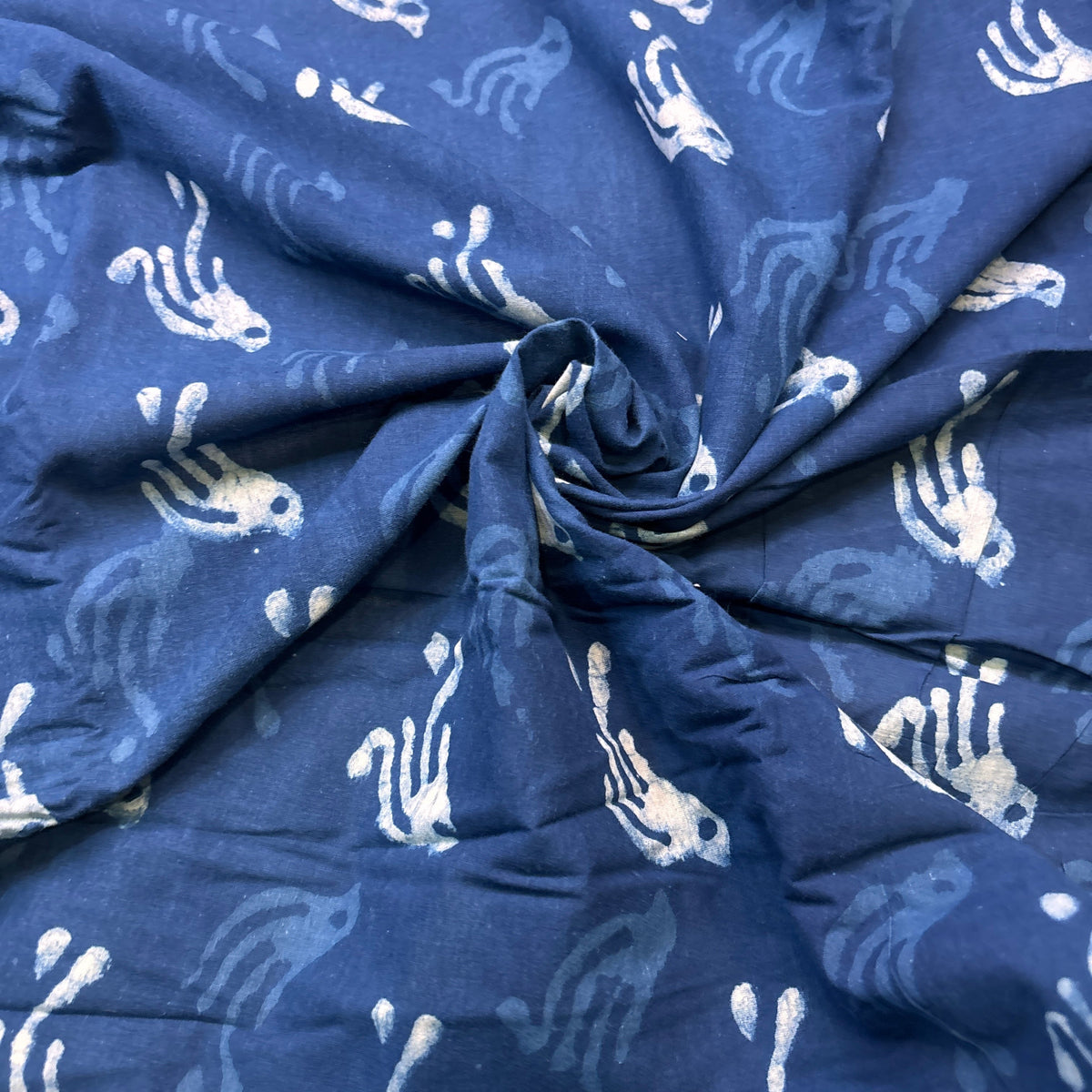 Dabu Indigo Handblock Cotton Print - Bird Pattern Print
