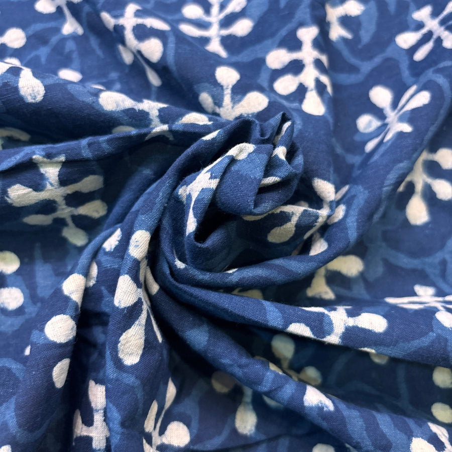 Dabu Indigo Handblock Cotton Print - Flower Pattern Print - Image 1