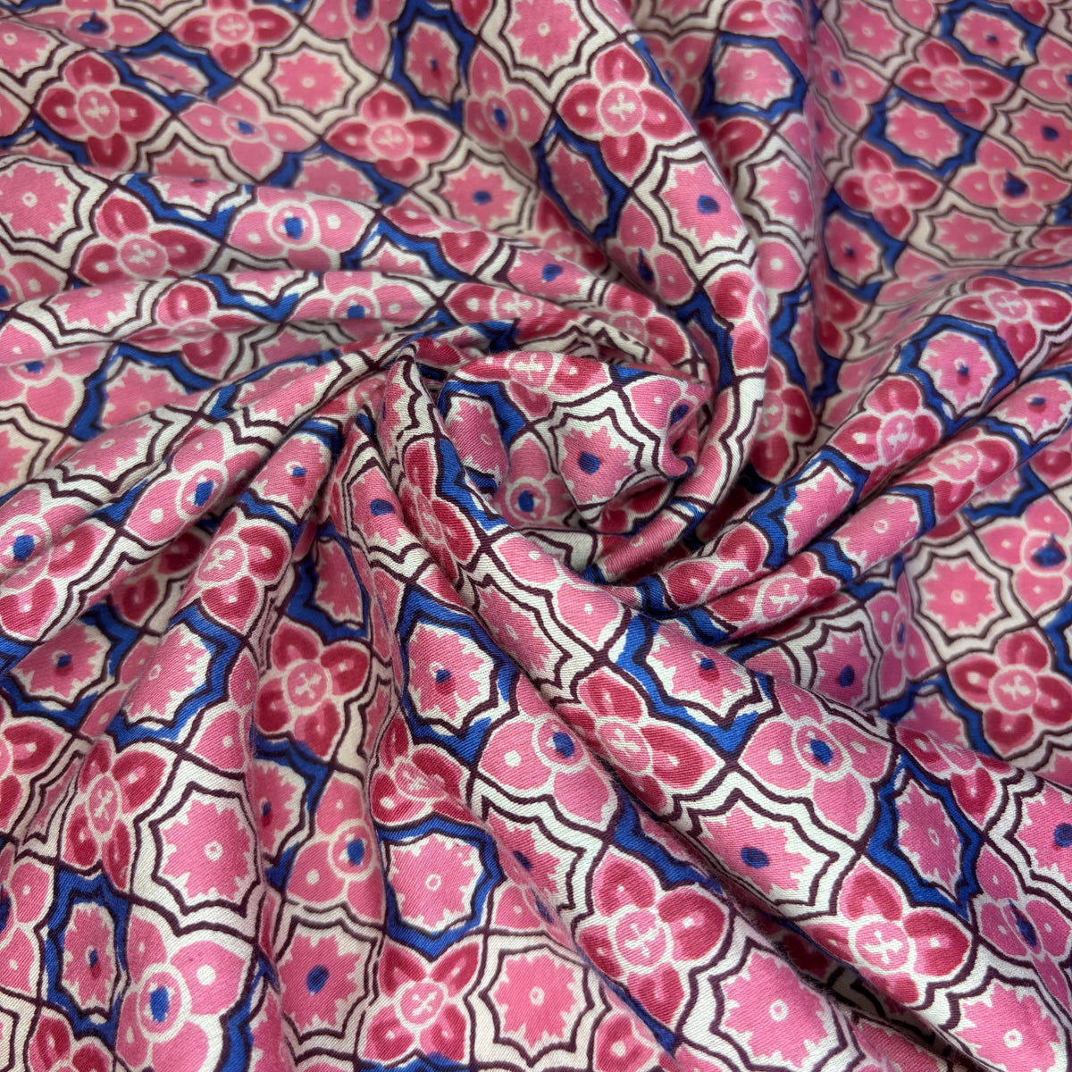 Geometric Floral Print Deadstock Fabric - Pink - 7 Yards + Free Shipping