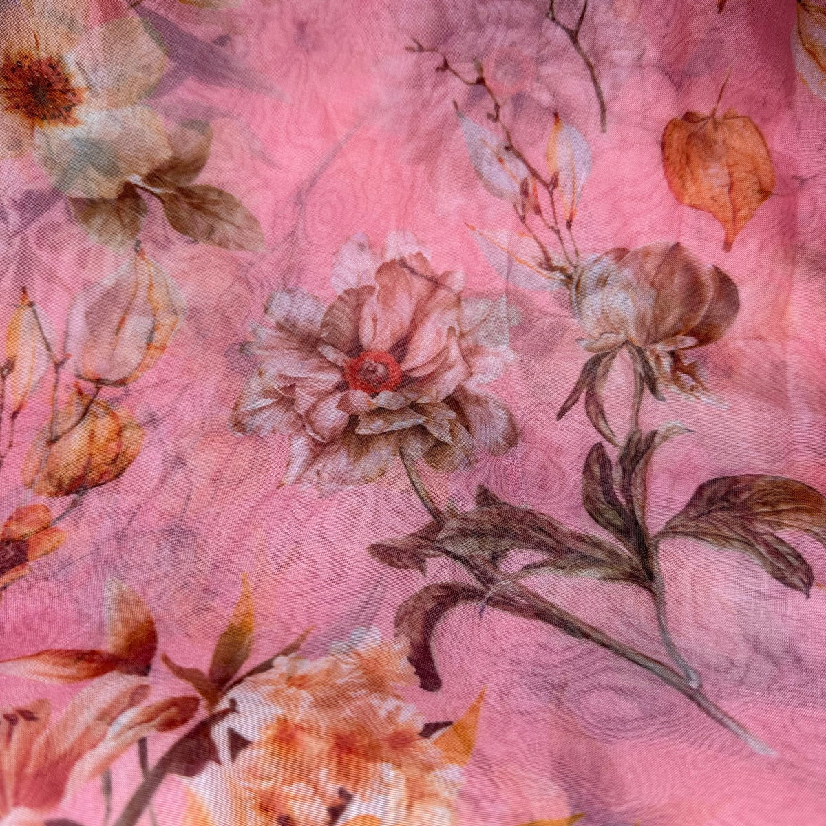 6 Yards Pink Floral Organza Fabric + Free Shipping